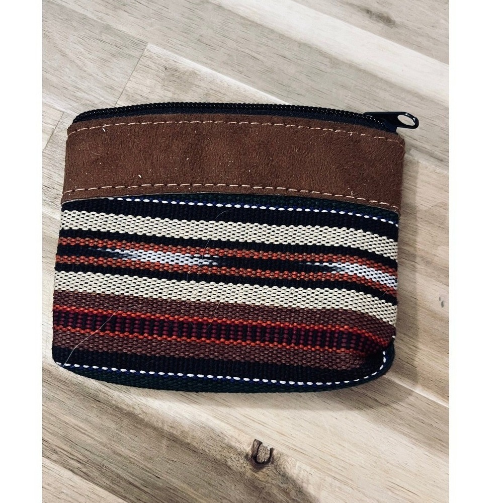 Unbranded Coin Purse Women OS Multicolor Striped Woven Suede Trim Zip Pouch
